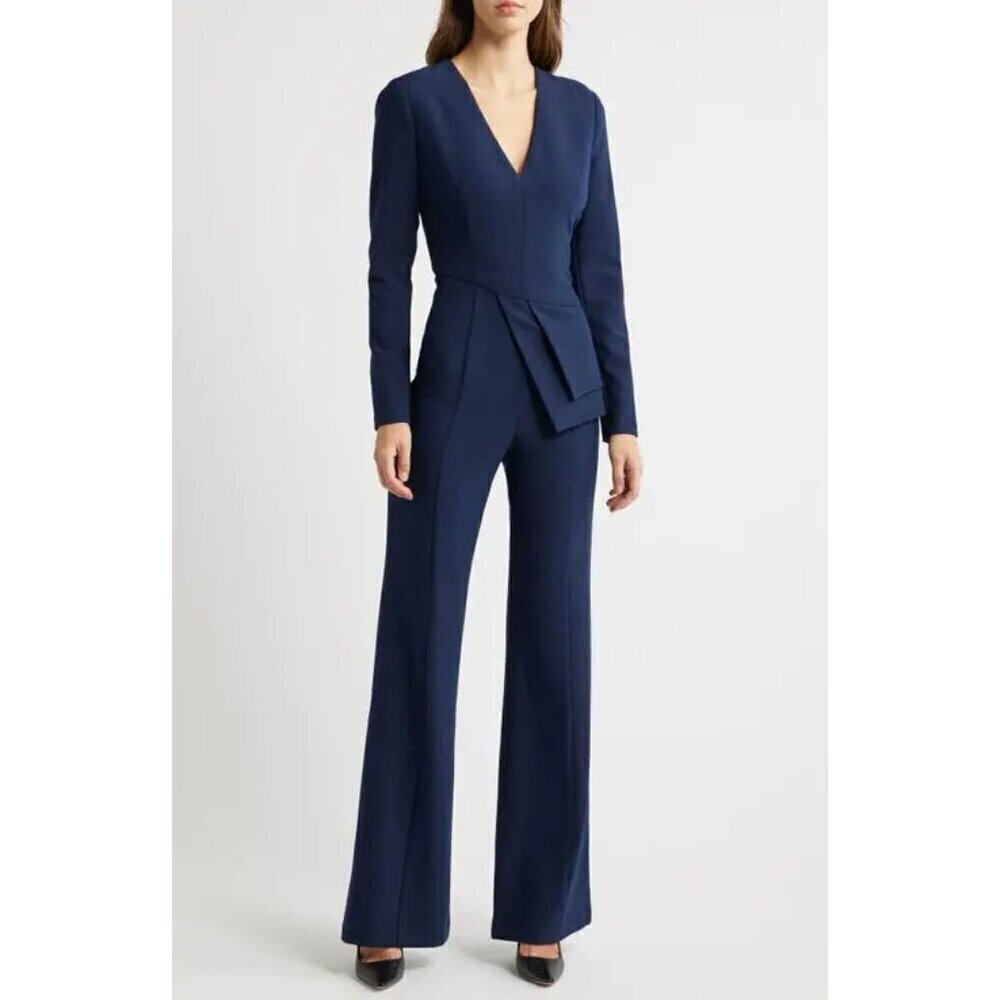 BLACK HALO Sinclair Skirted V-Neck Jumpsuit in Pacific Blue Size US 4 NWT